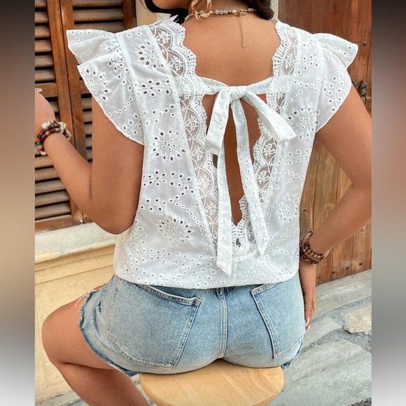 Boho Plus Size White Sheer Floral Eyelet Lace Top Blouse Shirt New - Picture 1 of 8